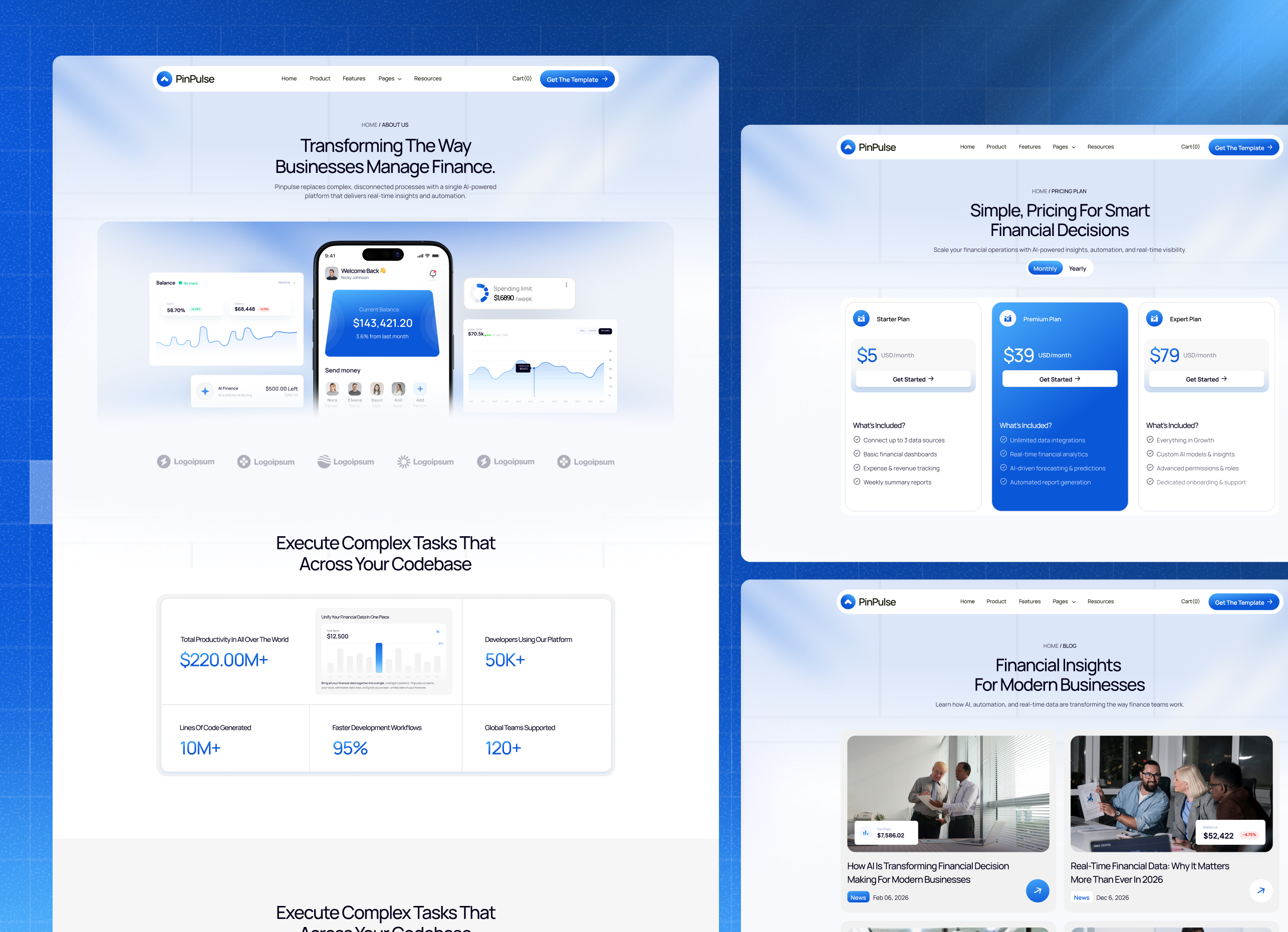 PinPulse - AI Financial SaaS Webflow Template.
