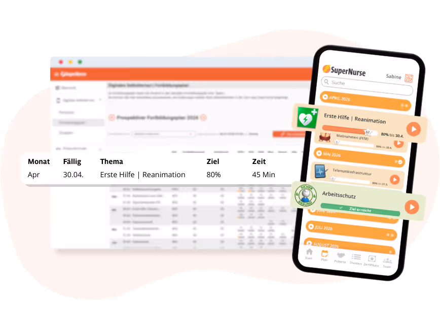 Fortbildungsplan im SuperNurse Cockpit und Lern-App