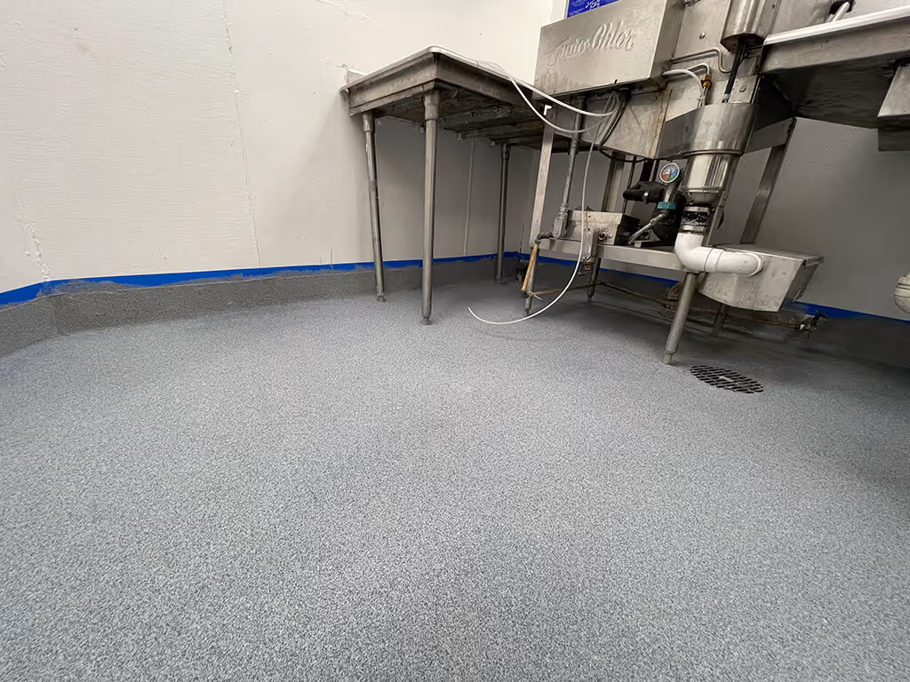 Quartz flooring in commercial kitchen
