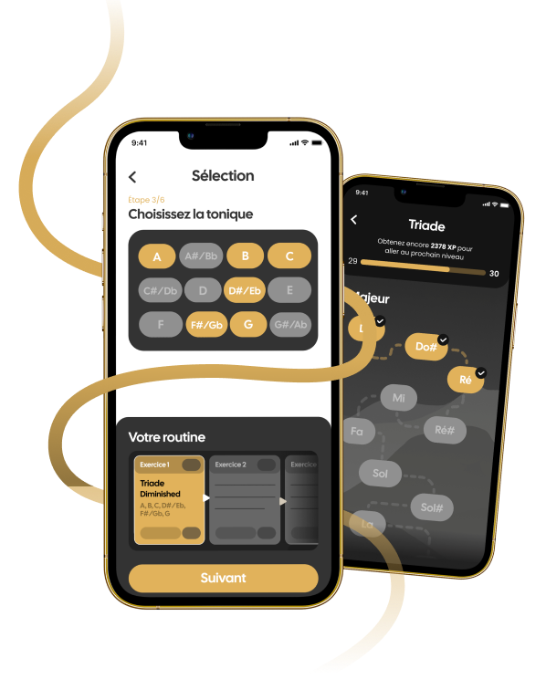 Two Saxotools app screens showing exercises