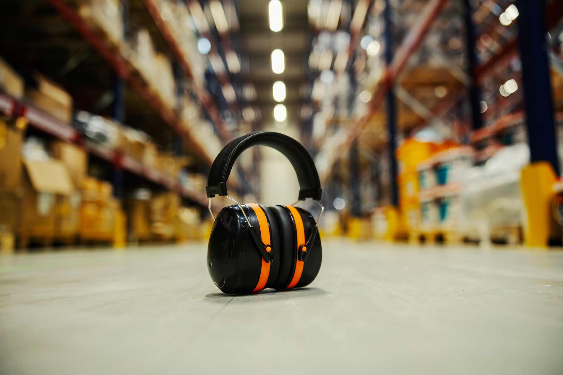 Workers holding helmets discuss GMG EnviroSafe safety compliance training in a warehouse setting