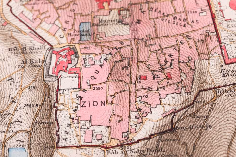 מפת ירושלים מתוך הסקר הצבאי של ירושלים, לונדון, אנגליה, 1865-1864