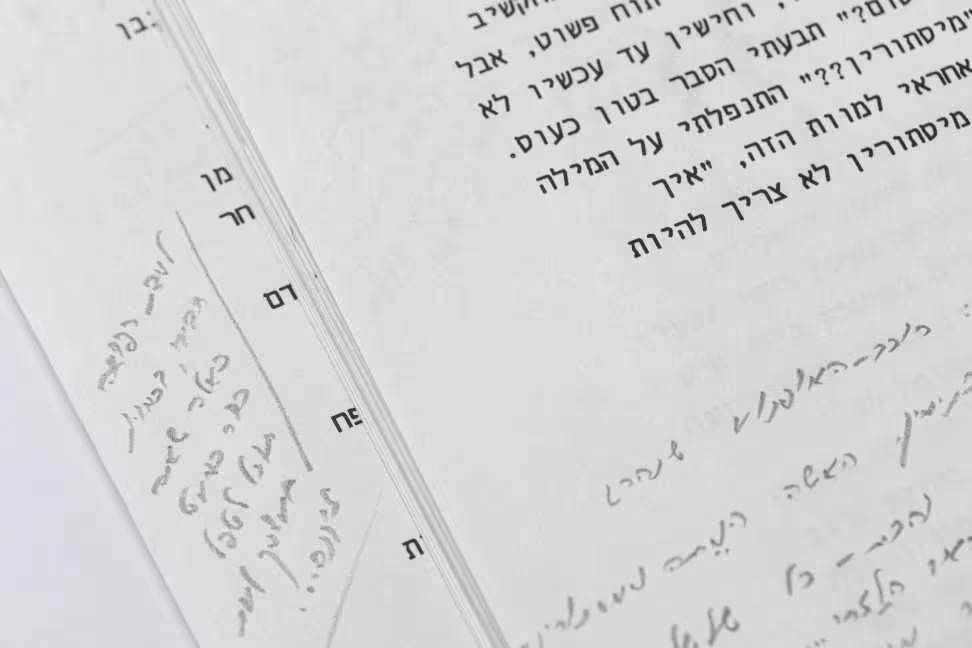 הערות הסופר עמוס עוז על טיוטת הפרק השני של "השיבה מהודו", מאת אברהם ב' יהושע, לא מתוארך