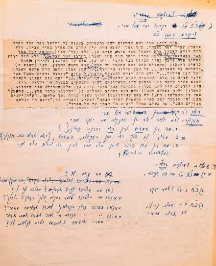 טיוטה ל"גיליון פרשת תולדות” עם סימני הגהה ותוספות בכתב ידה של נחמה ליבוביץ, לא מתוארך