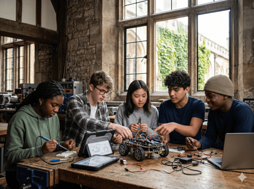 Como funciona o programa de engenharia na UCL em Londres em 2026: sessão com engenheiro da Rolls-Royce, visita à Boeing, engine teardown, Arduino e cargas reais em engenharia civil.
