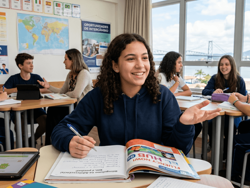 A maioria das famílias descobre, por volta dos 15 anos do filho, que inglês de curso não virou inglês de conversa. Depois de cinco ou seis anos de aulas, o