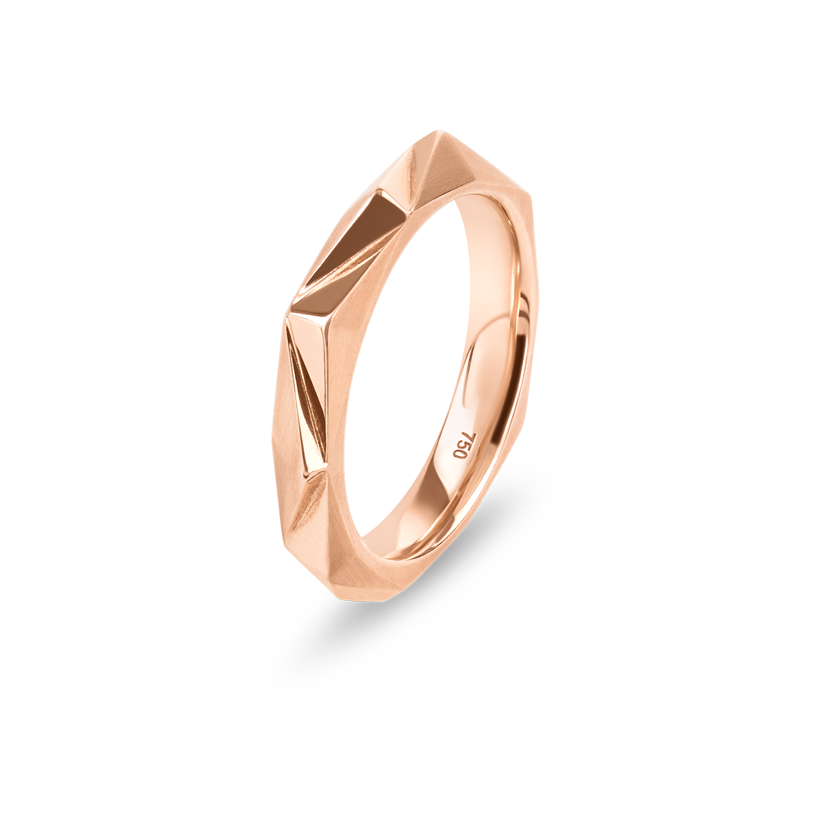 The Chiliagon collection combines bold shapes with timeless elegance. Inspired by avant-garde architecture, these pieces of jewellery mesmerizingly reflect the light, unfolding their captivating effect. This one-of-a-kind ring is handcrafted in red gold and features a combination of matte and polished facets.