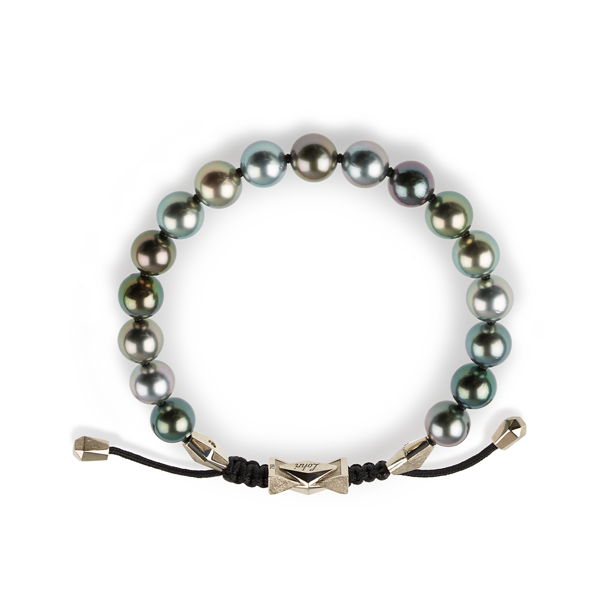 The Chiliagon collection combines bold shapes with timeless elegance. Inspired by avant-garde architecture, these pieces of jewellery mesmerizingly reflect the light, unfolding their captivating effect. This bracelet is handcrafted in white gold and features Tahitian pearls beads. It pairs effortlessly with any style and occasion, and thanks to its adjustable sliding-knot closure, it gently hugs every wrist.