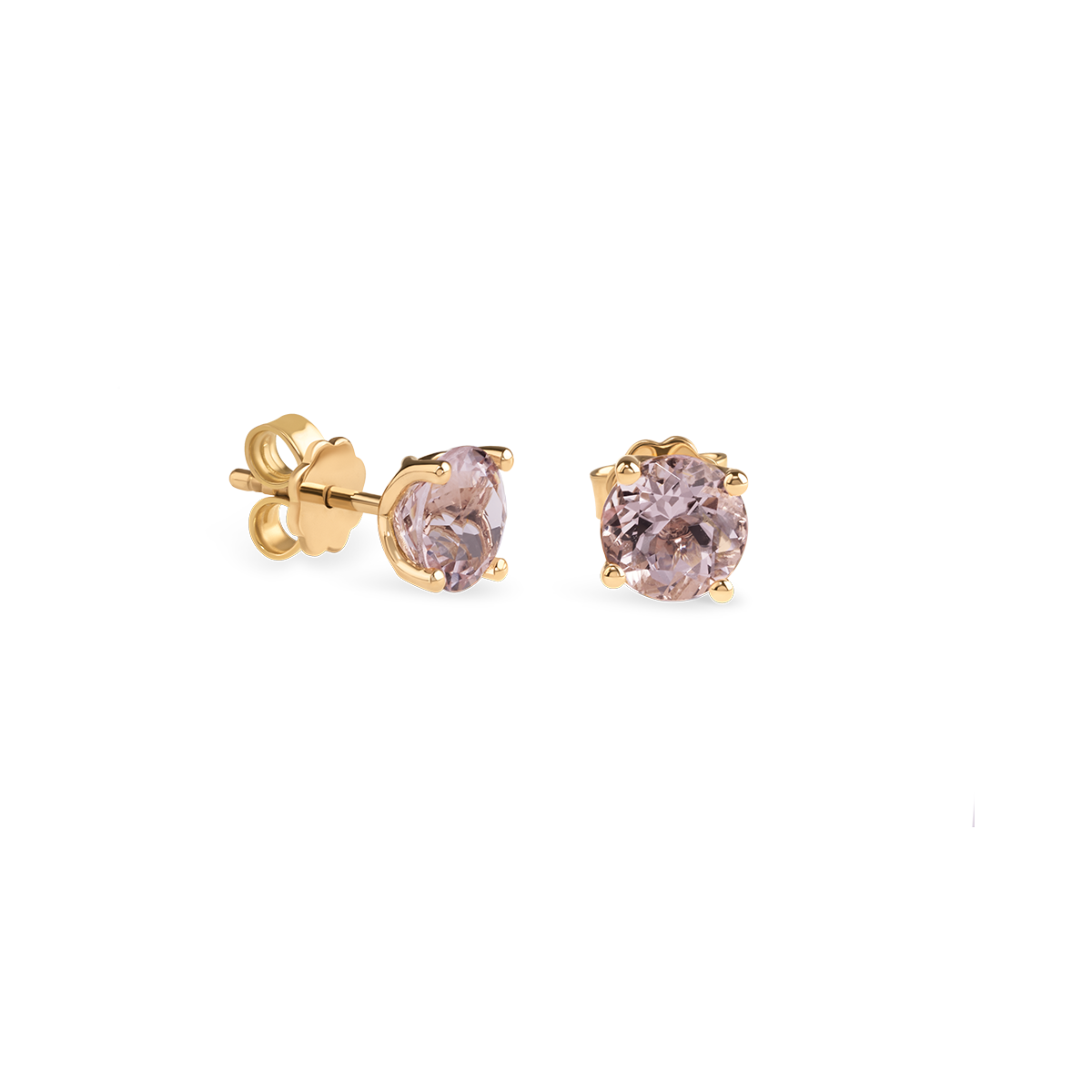 Colourful like a wildflower meadow, Amélie radiates joy, cheerfulness and easiness. Sparkling natural gemstones in enchanting hues take the centre stage in this collection. Experience timeless elegance with these handmade Spring Rose solitaire stud earrings, featuring two morganites in fine four-prong settings. Also available in white gold.