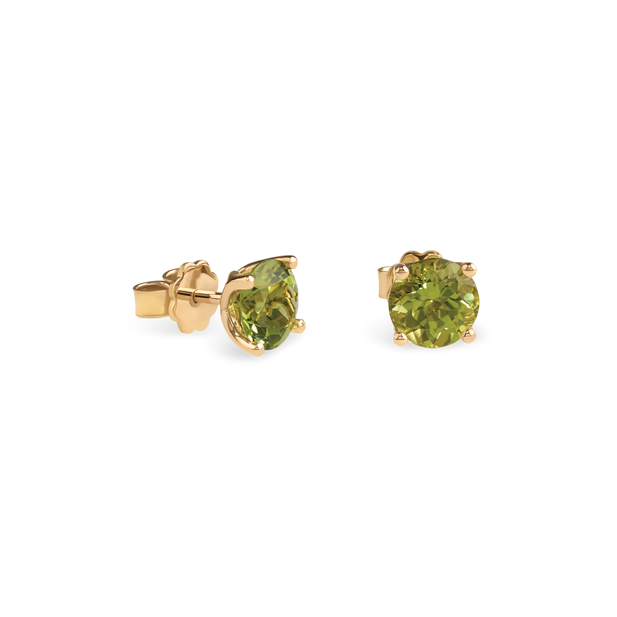Colourful like a wildflower meadow, Amélie radiates joy, cheerfulness and easiness. Sparkling natural gemstones in enchanting hues take the centre stage in this collection. Experience timeless elegance with these handmade Exotic Green solitaire stud earrings in rose gold, featuring two carefully selected peridots in fine four-prong settings. Also available in white gold.