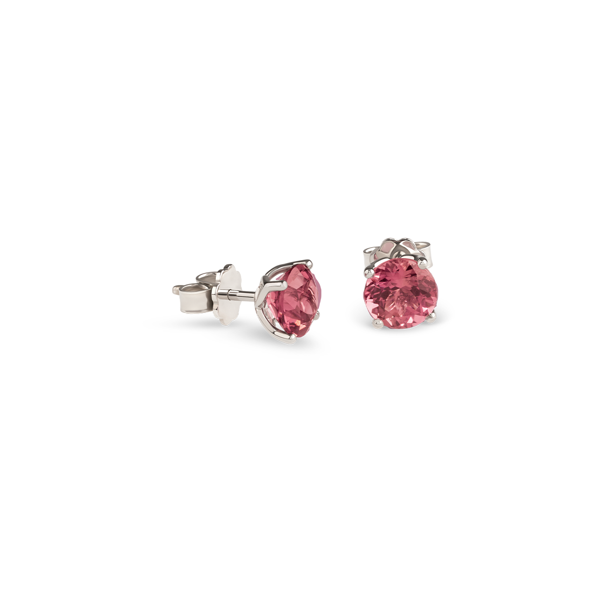 Colourful like a wildflower meadow, Amélie radiates joy, cheerfulness and easiness. Sparkling natural gemstones in enchanting hues take the centre stage in this collection. Experience timeless elegance with these handmade Soft Cherry solitaire stud earrings in white gold, featuring two carefully selected tourmalines in fine four-prong settings. Also available in rose gold.