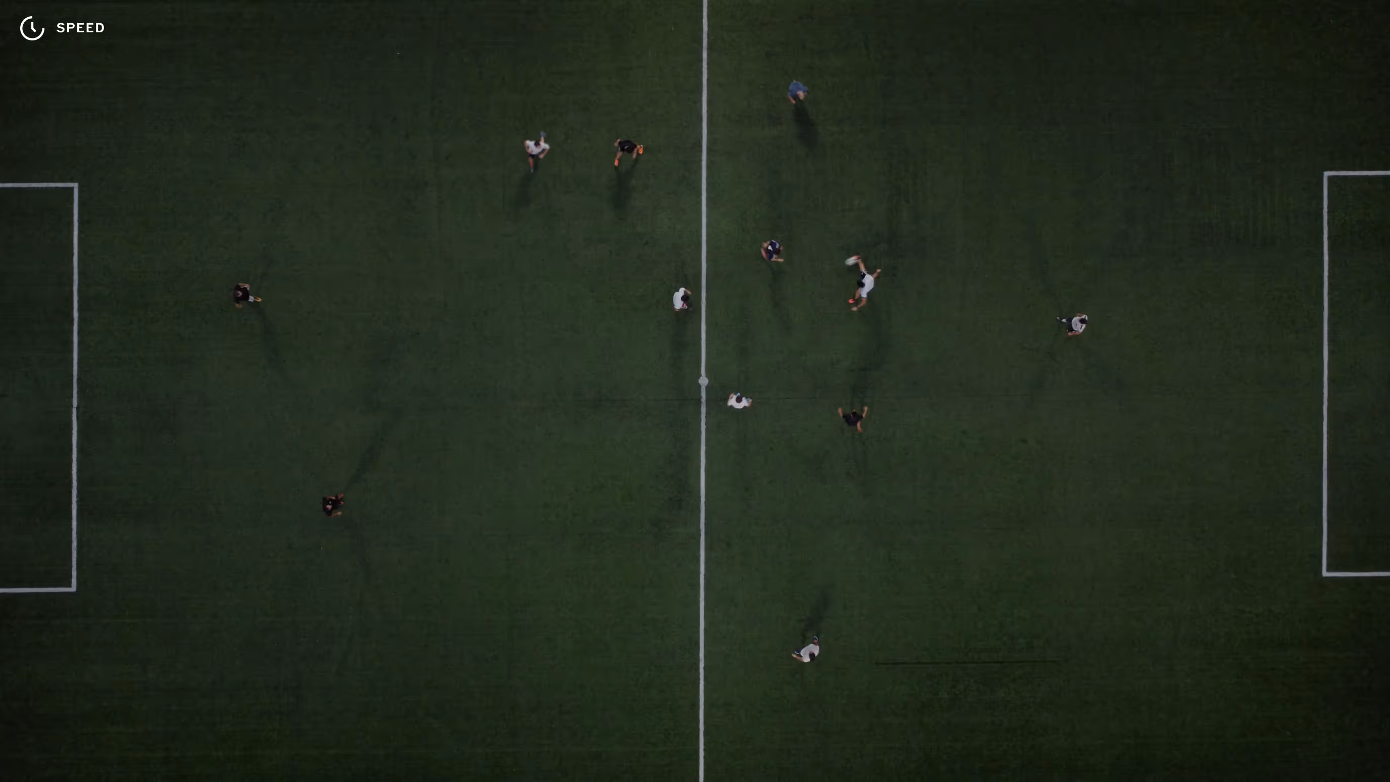VSCO video speed editor icon on aerial shot of soccer field