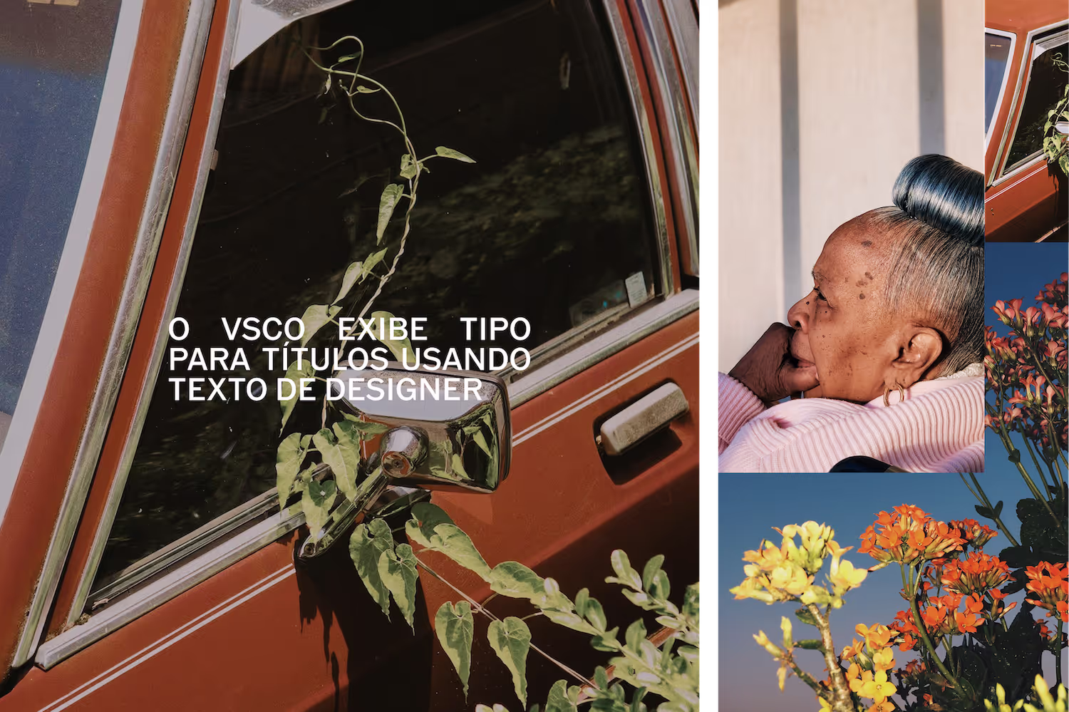 O VSCO exibe tipo para títulos usando texto de designer