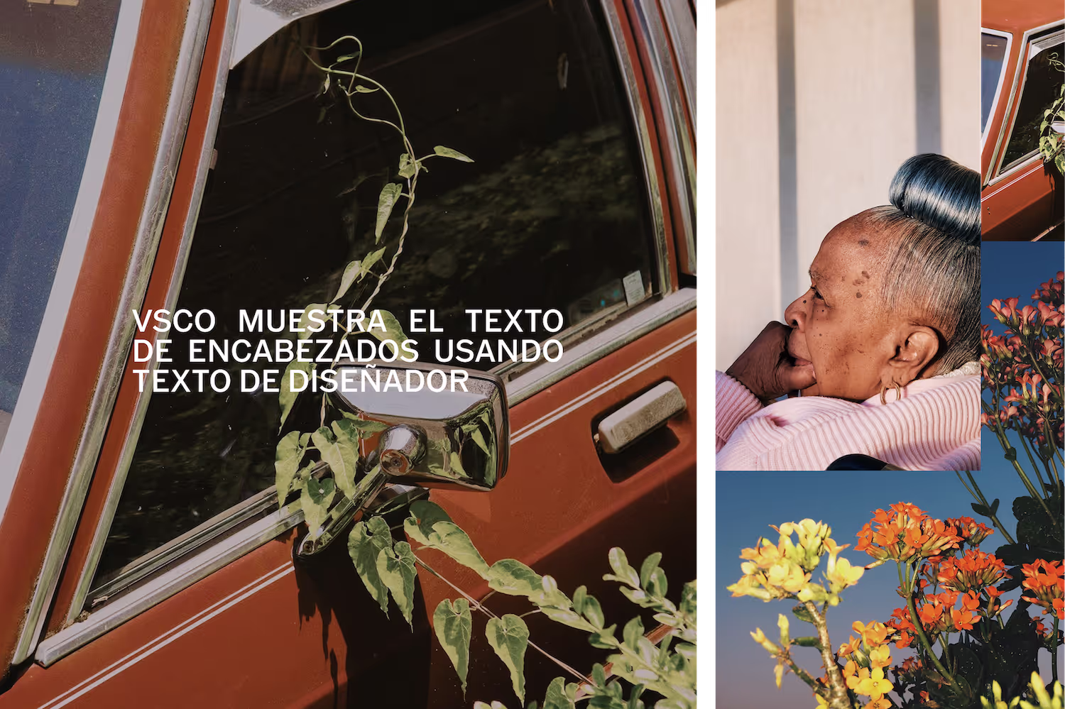 VSCO muestra el texto de encabezados usando texto de diseñador