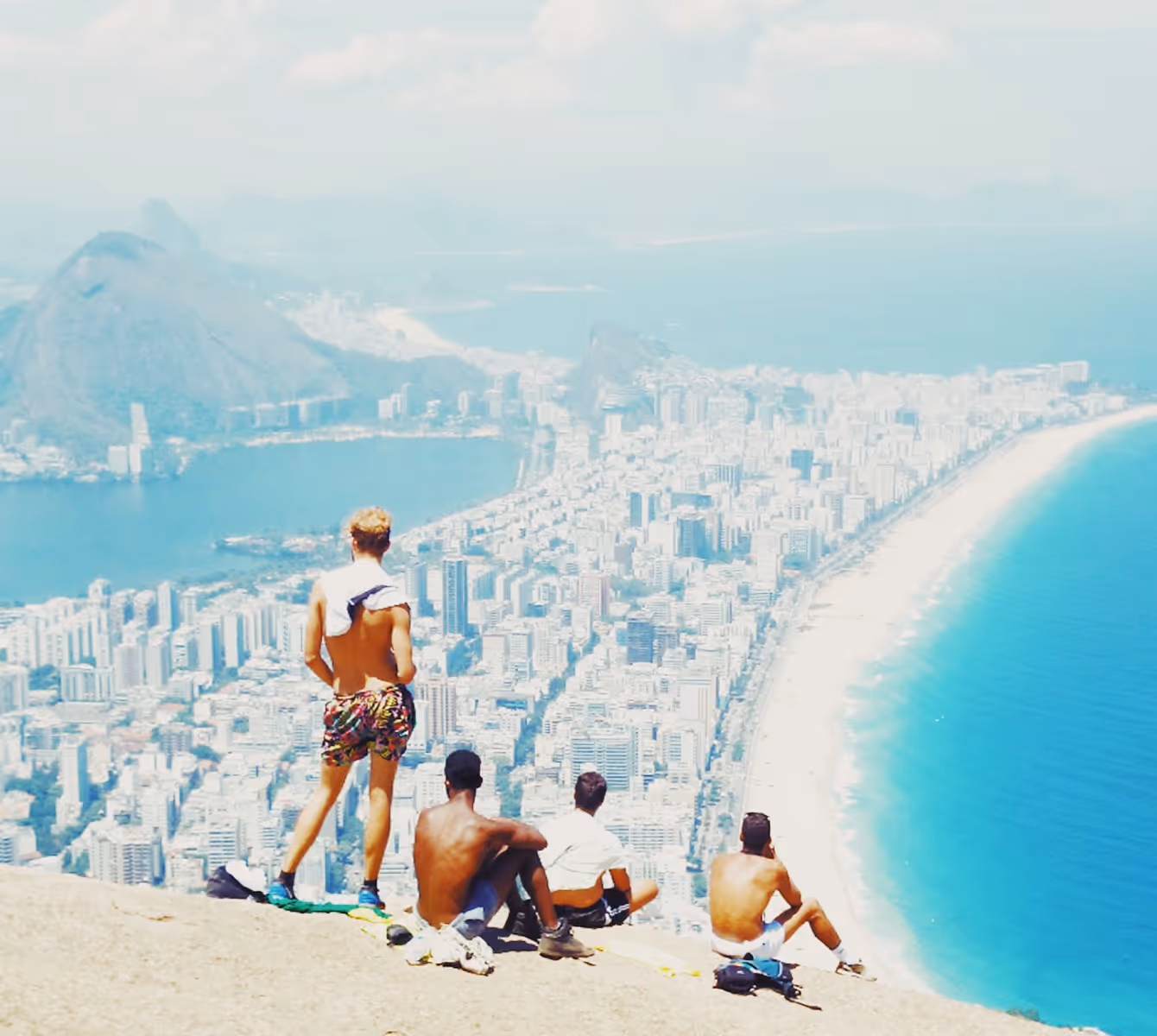 Kodak presets on photo of hikers overlooking city