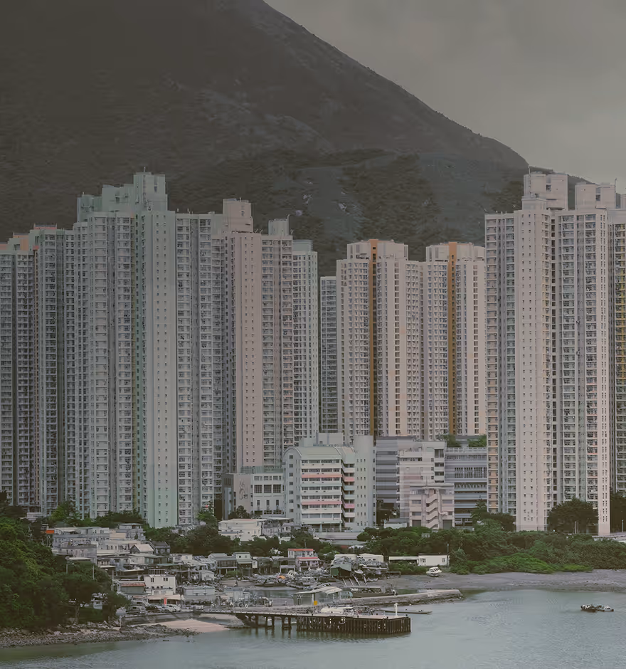 Fade effect added to photo of tall buildings by water