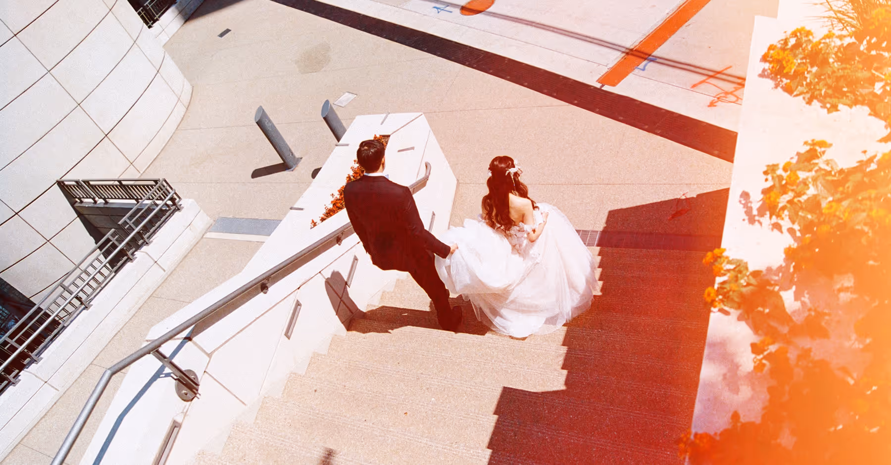 Light leak overlay on wedding photo