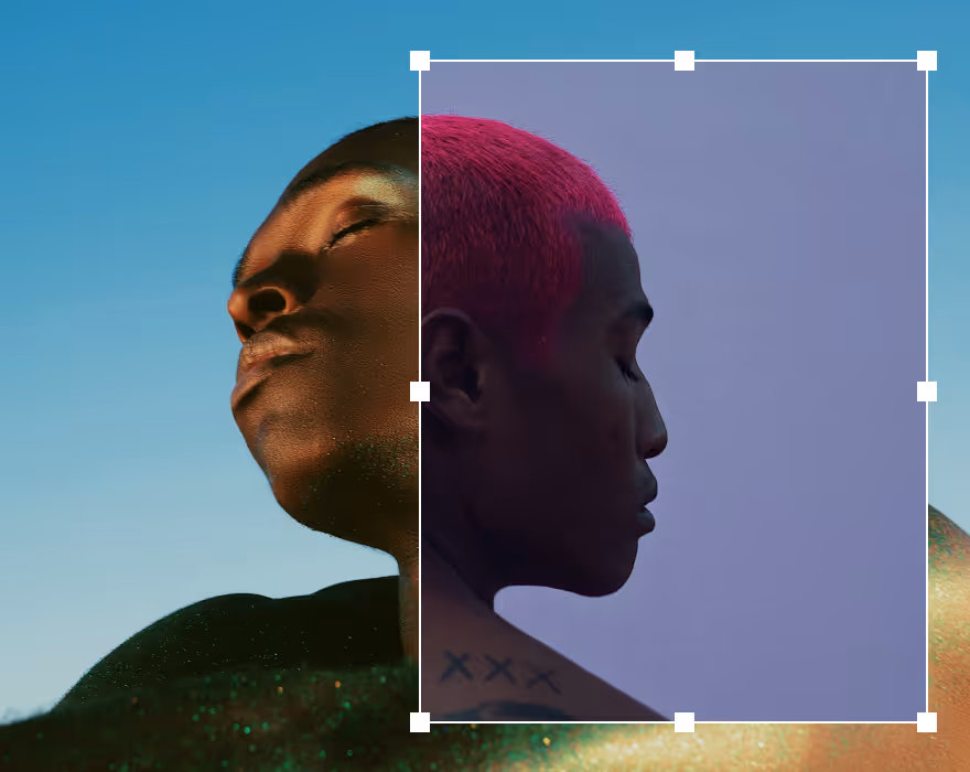 Collage of 2 side profiles of people with eyes closed showing VSCO collage maker UI