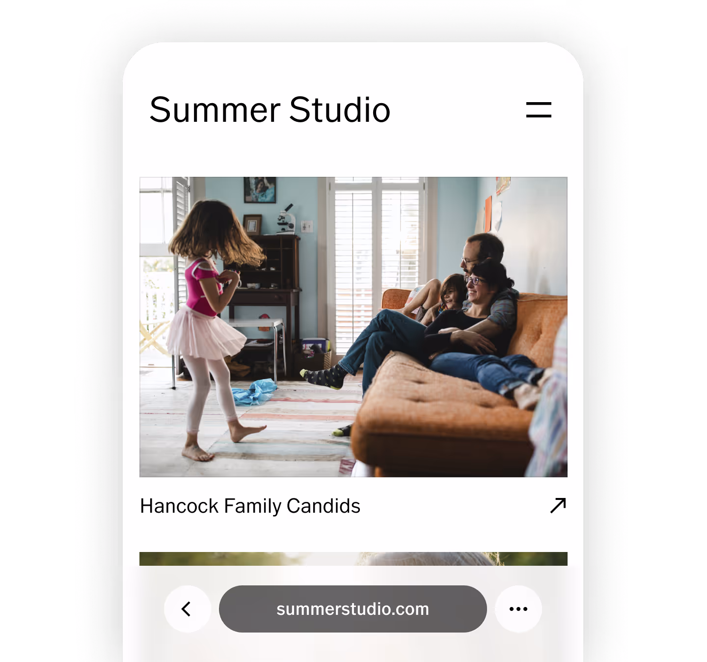 Photography portfolio website showing galleries for Summer Studio