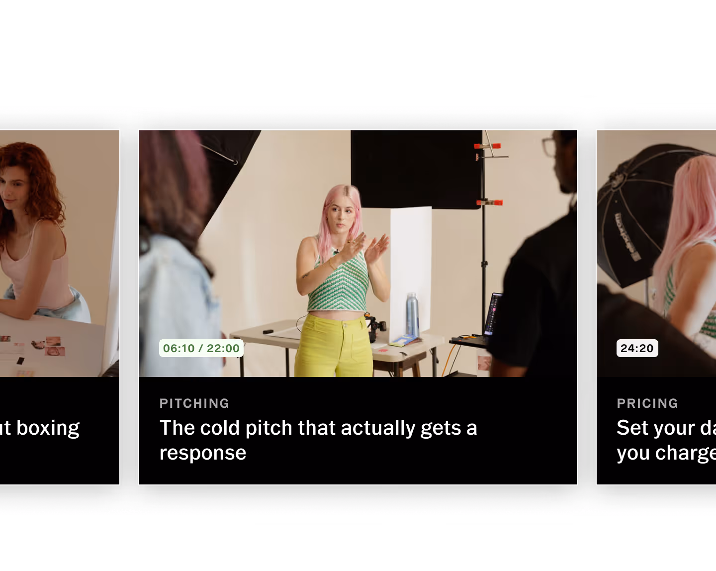 Available videos in the VSCO One Business Education Series including one titled 'The cold pitch that actually gets a response'