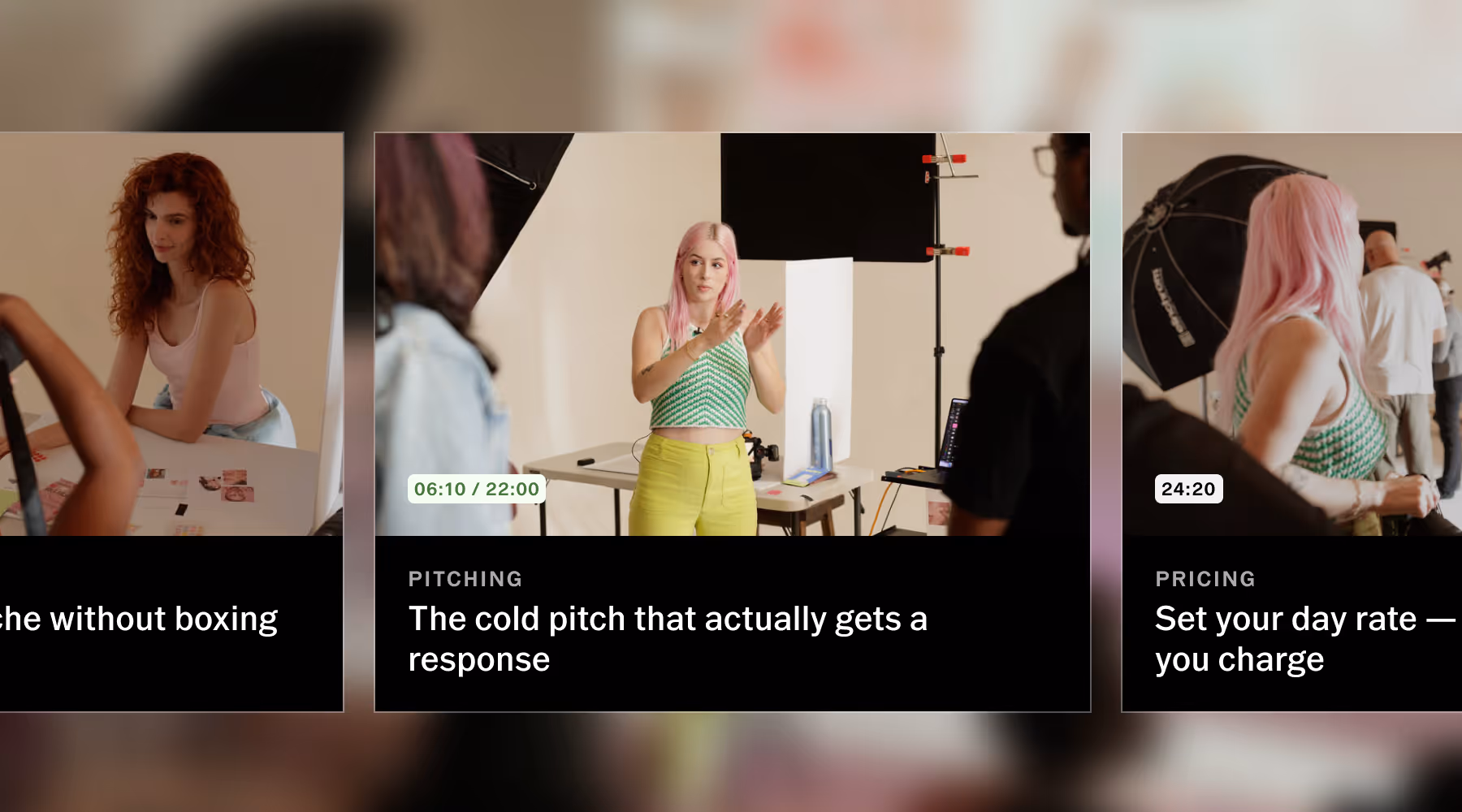 Available videos in the VSCO One Business Education Series including one titled 'The cold pitch that actually gets a response'