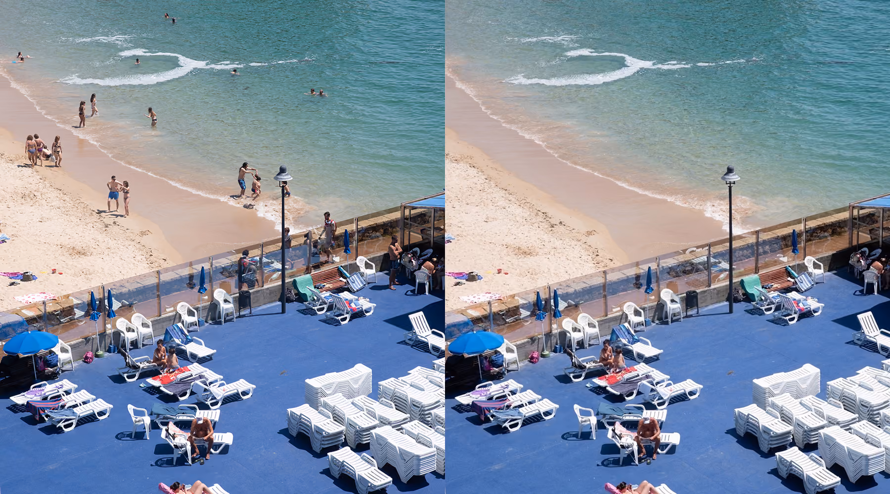 Crowd removed from beach using AI Simplify