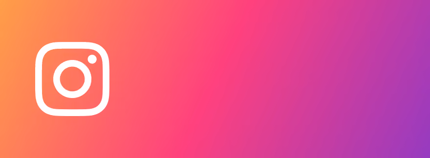 White Instagram camera logo on a pink to orange gradient background.