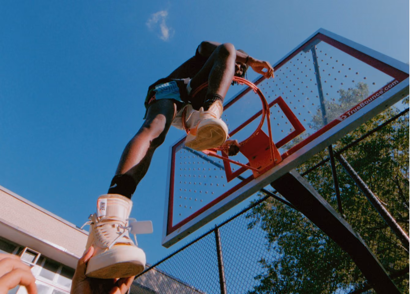 Basketball dunk shot from below, unedited