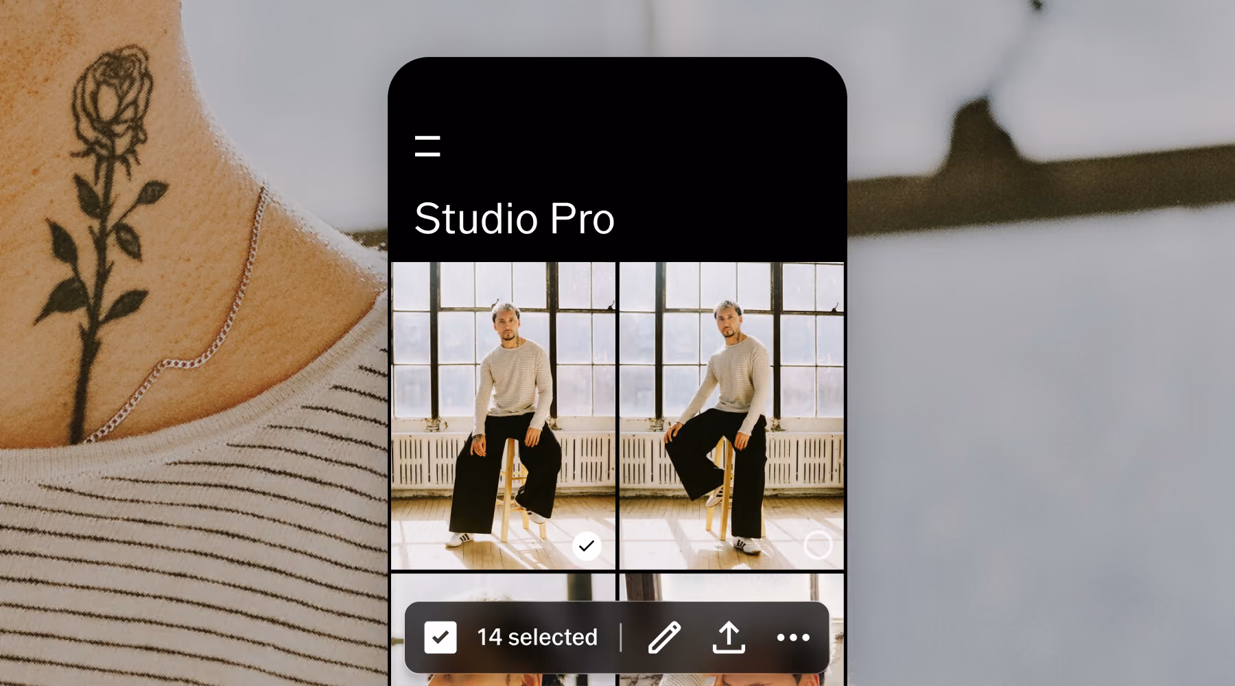VSCO Studio Pro on iPhone batch editing a set of selected photos