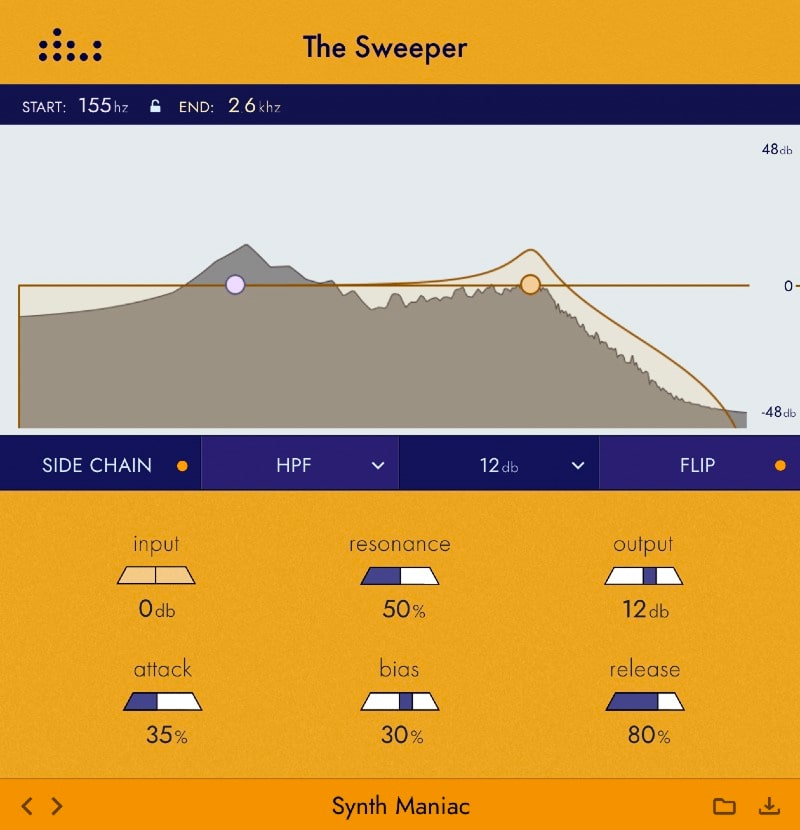 GUI of Denise Motion Filter active and responding to incoming audio audio