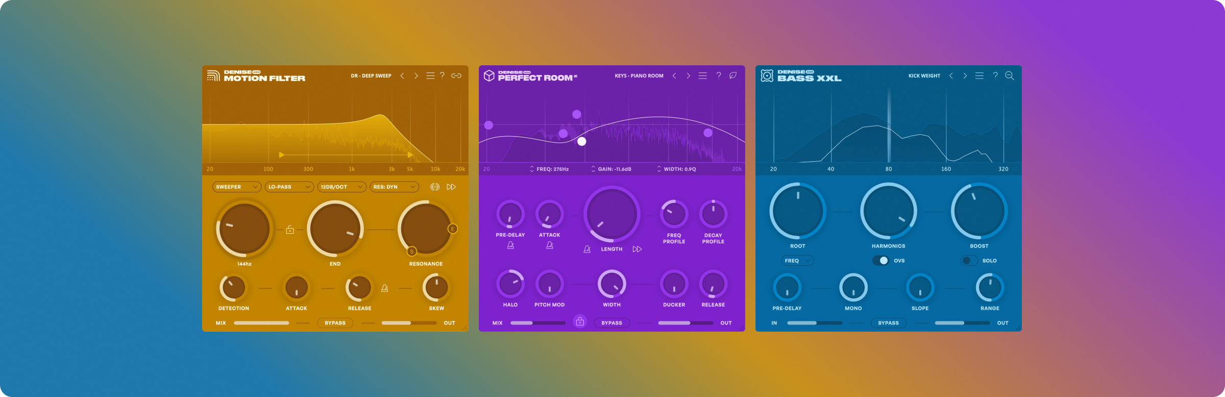 Motion Filter by Denise Audio against a contrasting background showing a play button in a video cover image.