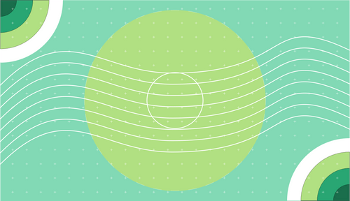 Circles and quarter circles in shades of green and white against a green background that resemble a dollar bill