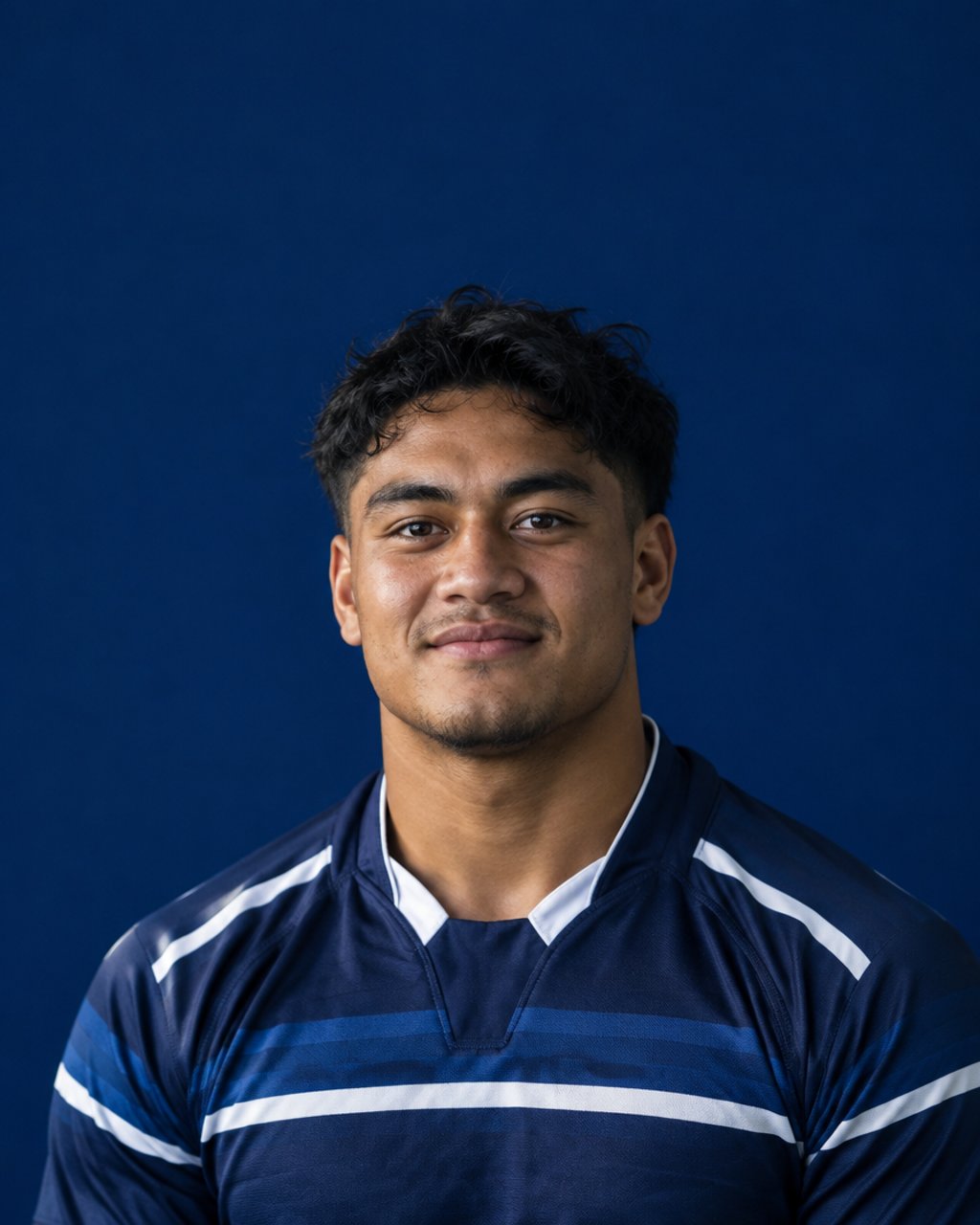 A young club rugby player against a deep navy studio backdrop