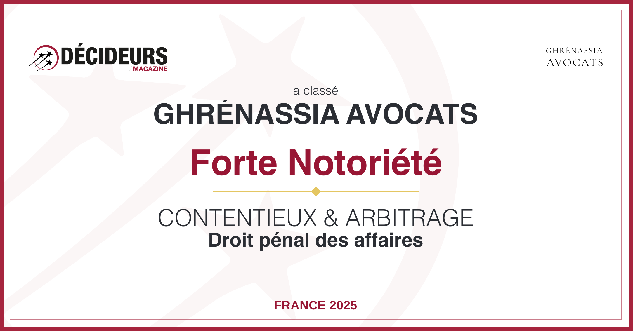 Prix Les Décideurs - Forte Notoriété - Contentieux et Arbitrage