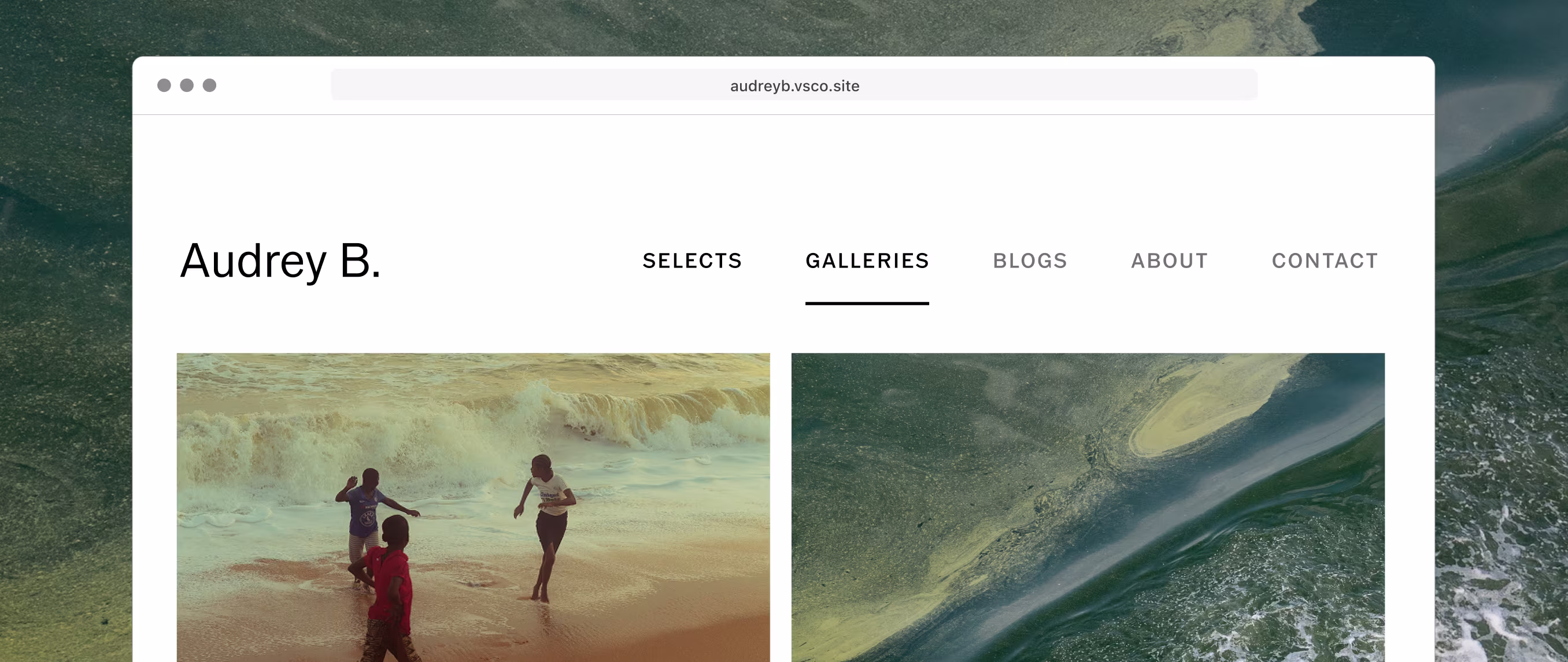 Site de fotografia criado com o construtor de portfólios VSCO Sites