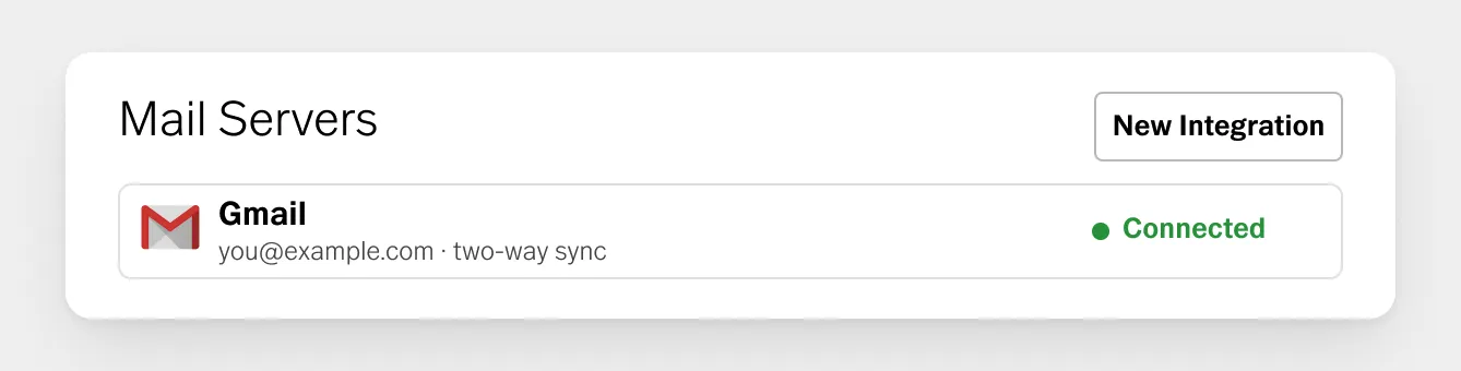 Interface de servidores de e-mail para configurar o e-mail com clientes no VSCO Workspace