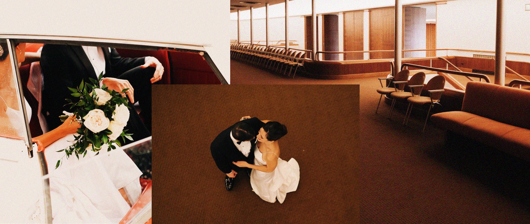 Collage of wedding photos from a cinematic microfilm