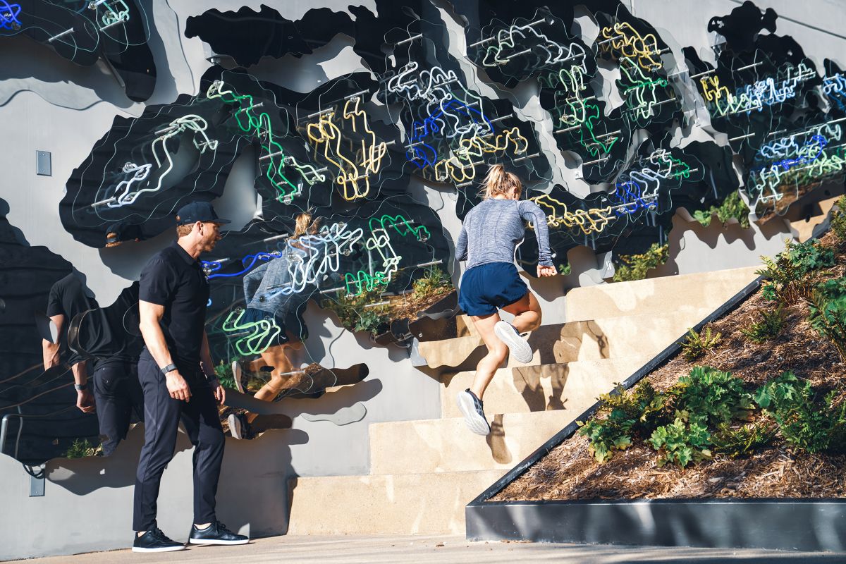 woman running stairs