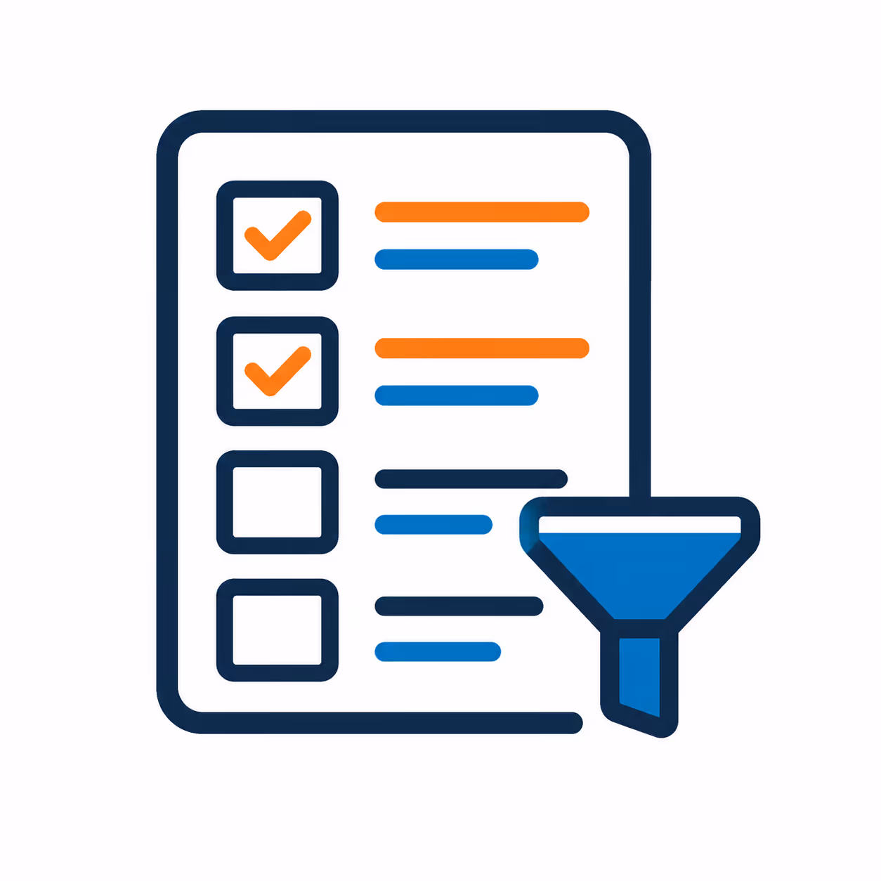 Checklist with some items checked and a blue filter funnel icon on the lower right side.
