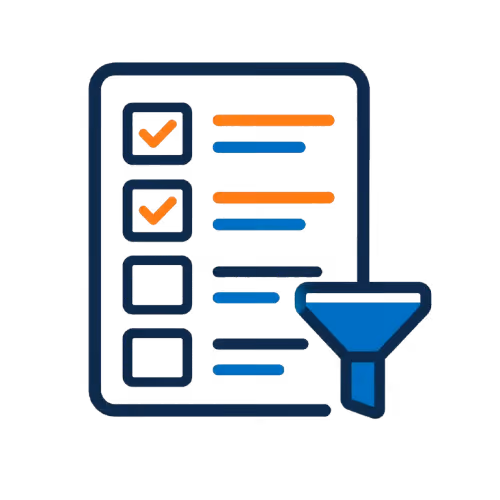 Checklist with some items checked and a blue filter funnel icon on the lower right side.