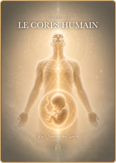 Illustration d'un corps humain éclairé avec un fœtus dans un cercle au centre de l'abdomen.