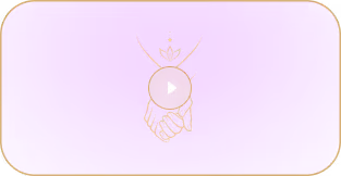 Icône vidéo blanche de mains tenant une fleur sur fond violet avec coin arrondi.