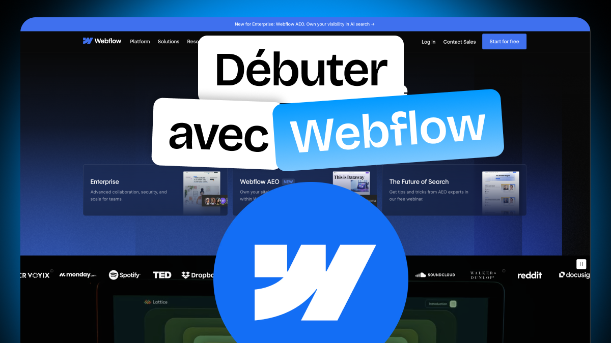 interface du Webflow Designer pour débuter et créer son premier site