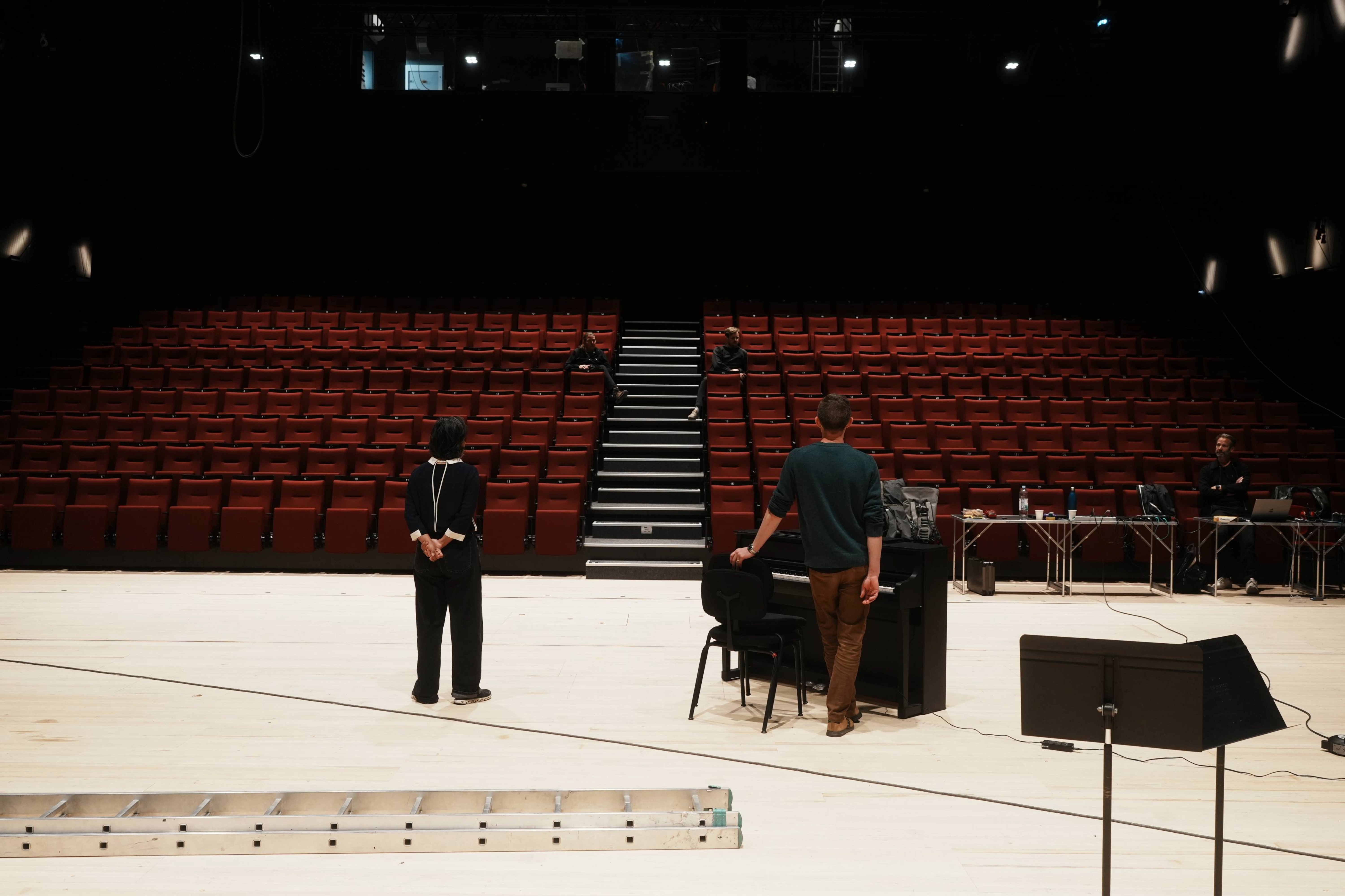 Team of acousticians putting the finishing touches to the new sound system at the CNT2 at The Croatian National Theatre