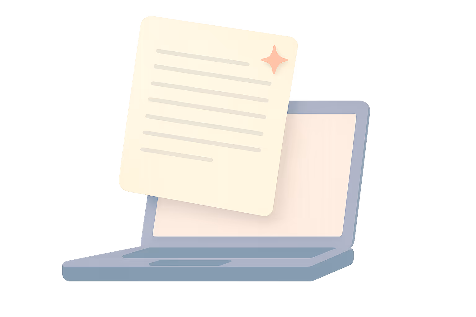 Illustration of a laptop with a glowing document featuring lines of text and a decorative star above the keyboard.