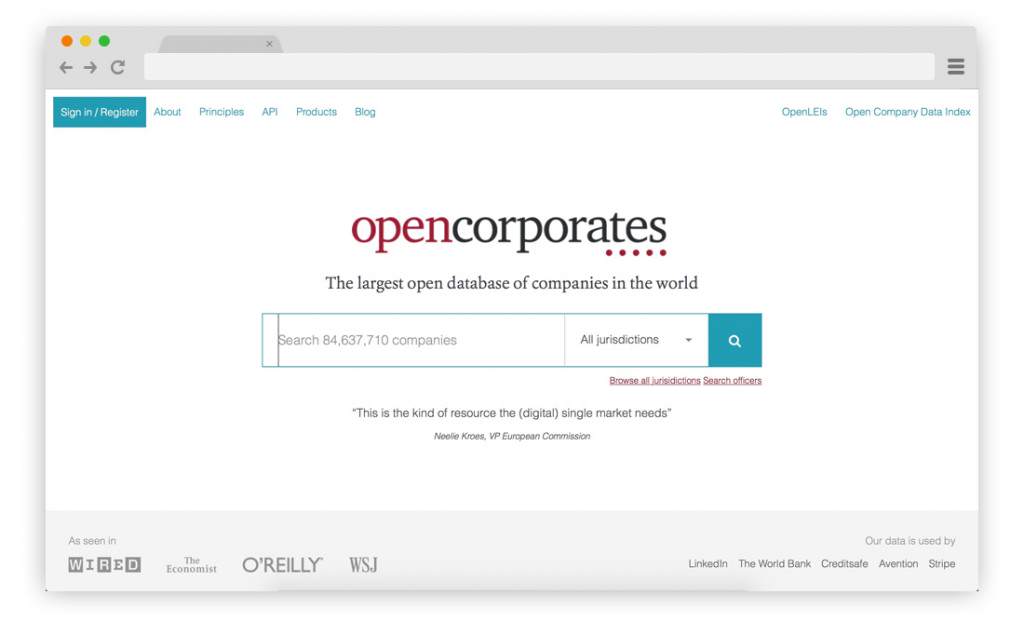 Browser with open corporates