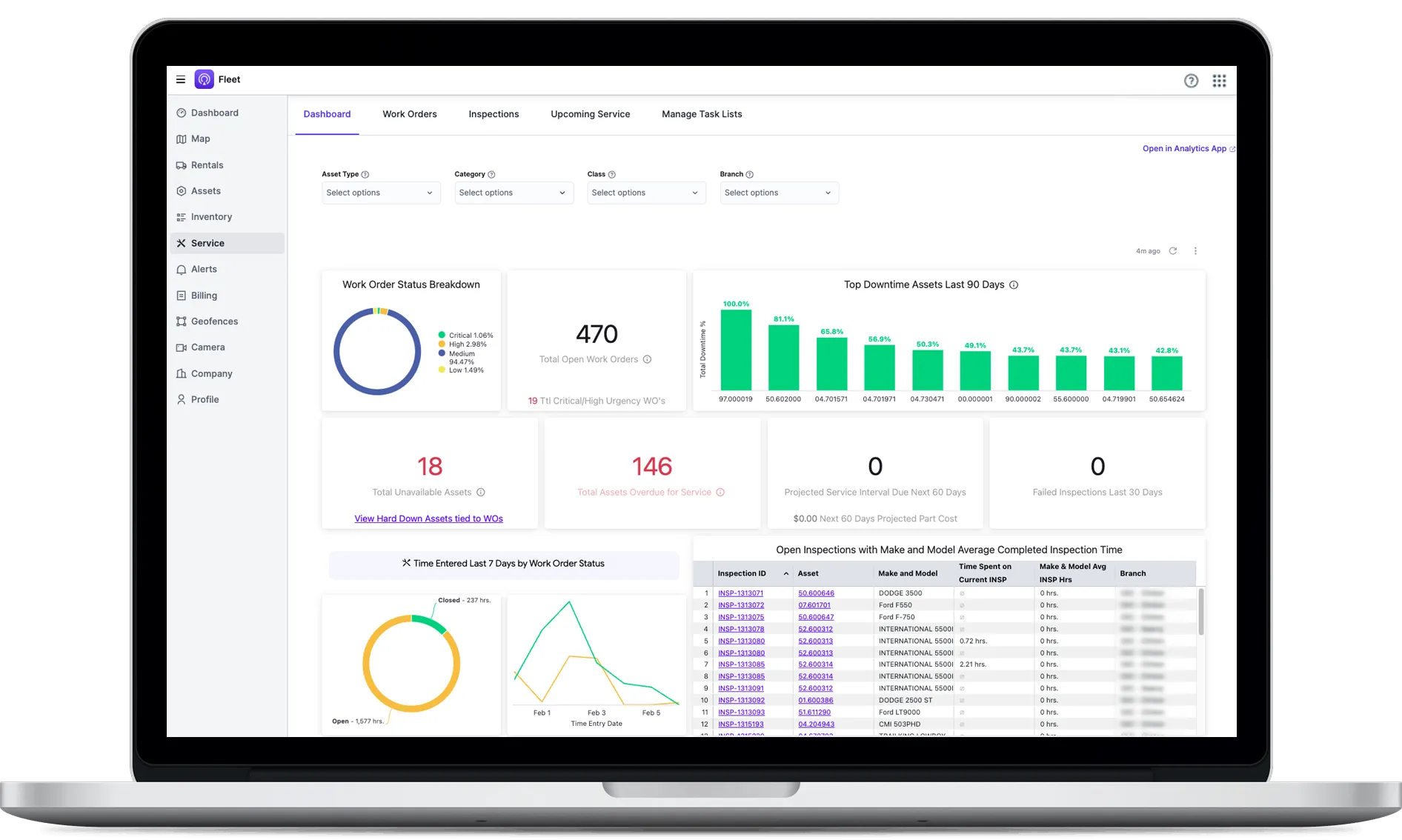 Laptop with Fleet Service screen displaying.