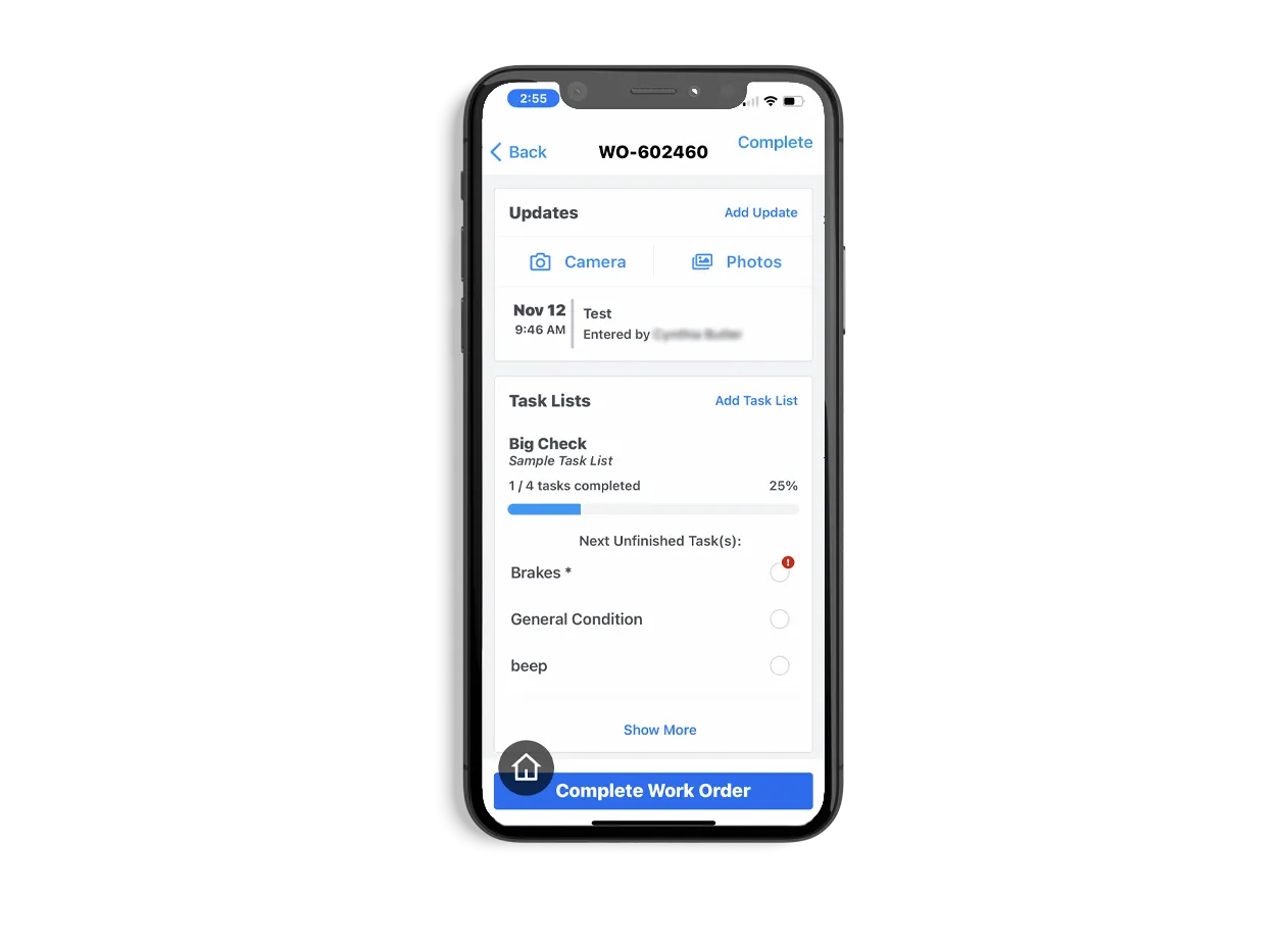 Black smart phone showing E-Logs screen.