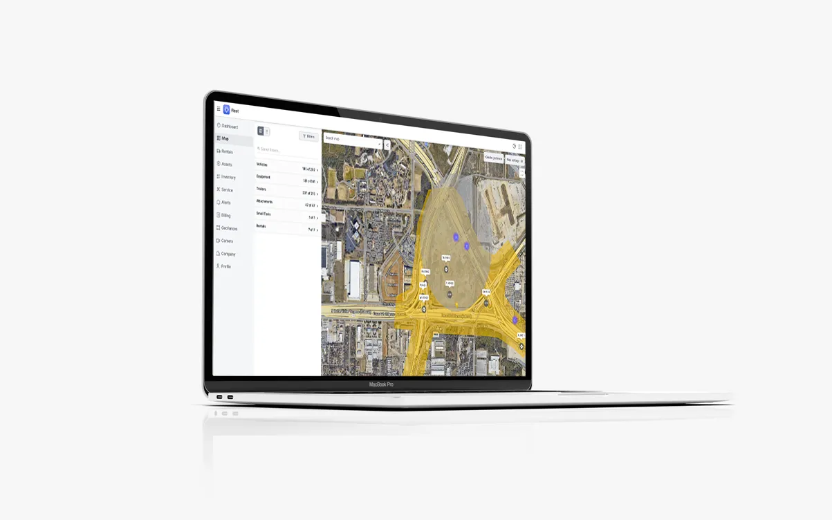 Laptop showing geofence map screen.