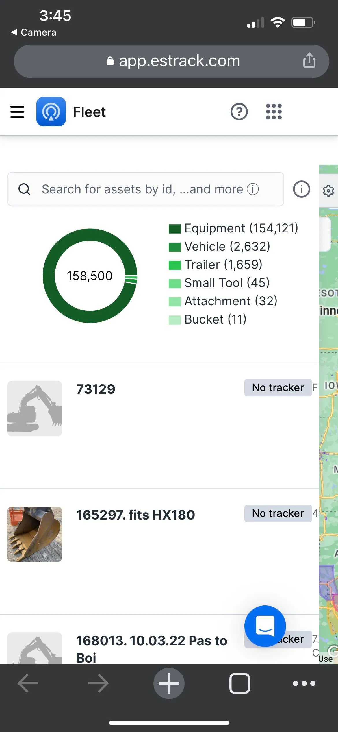 Fleet map mobile screen.